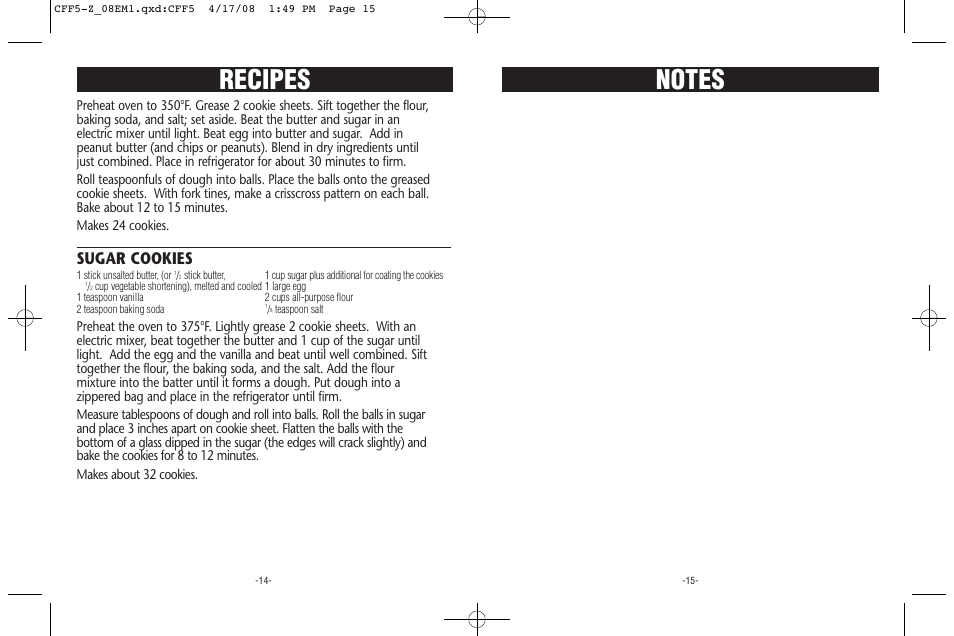 Recipes, Sugar cookies | Rival CFF5-Z 08EM1 User Manual | Page 8 / 8