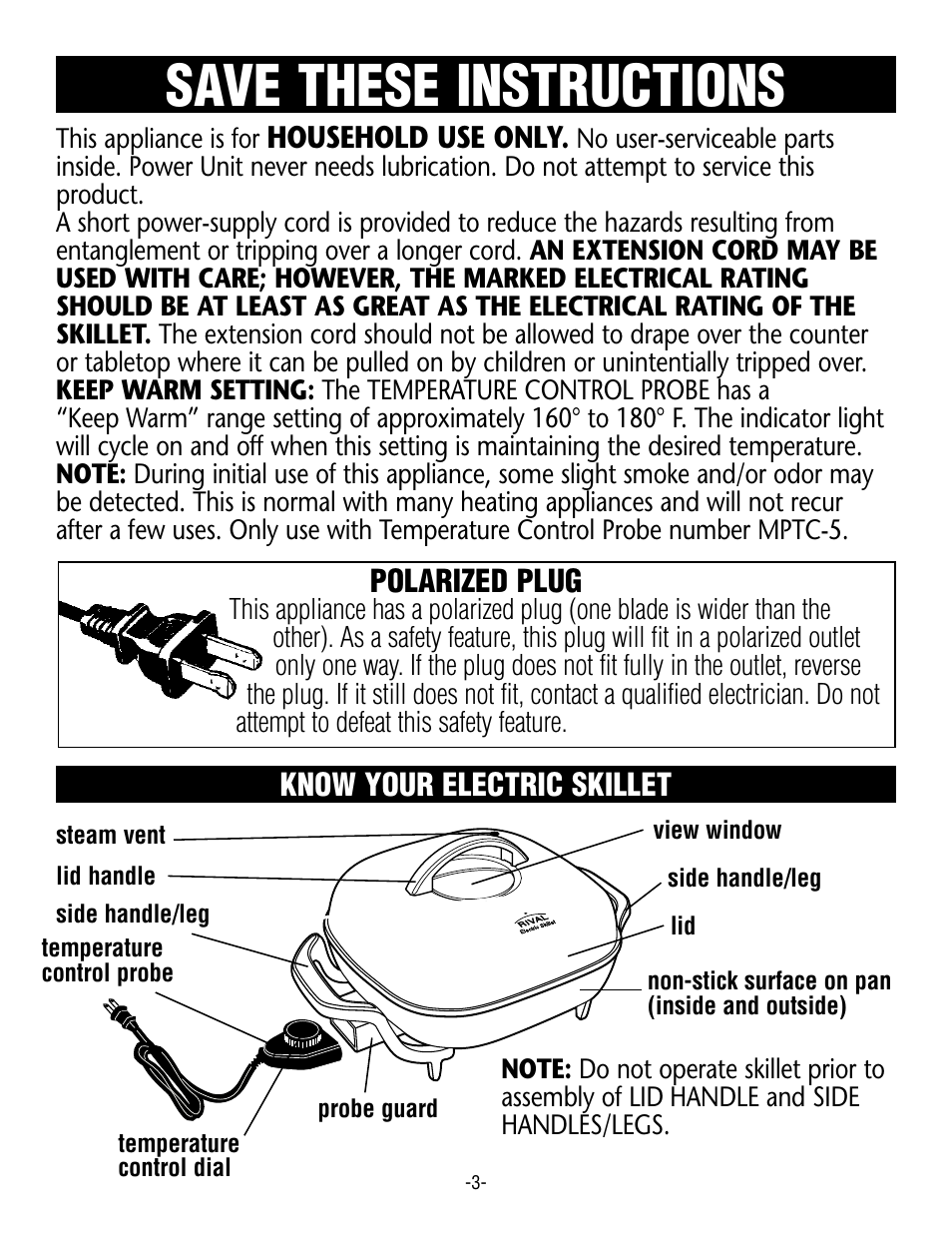 Save these instructions | Rival S12P User Manual | Page 3 / 14