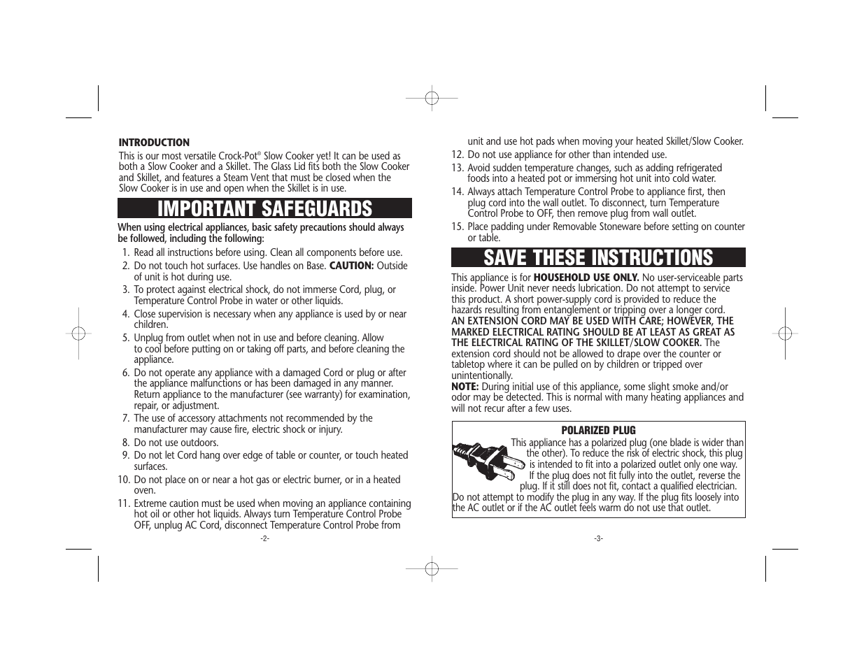 Save these instructions important safeguards | Rival 5050 WCN User Manual | Page 2 / 14