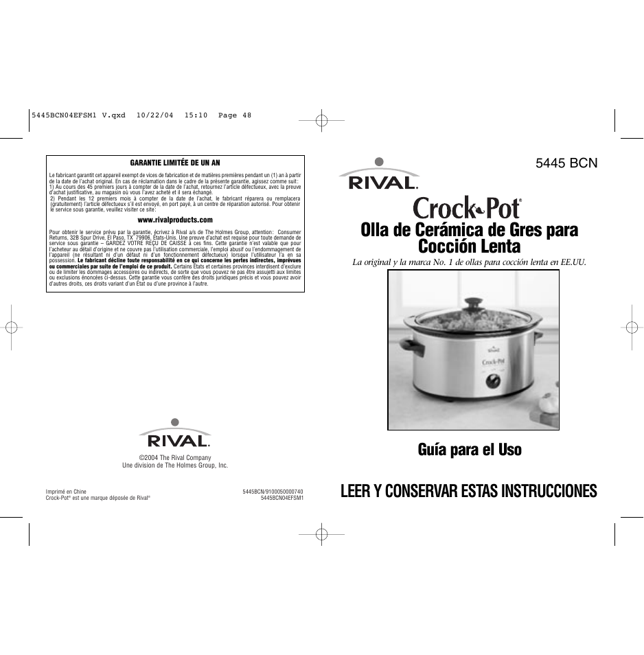 Olla de cerámica de gres para cocción lenta, Leer y conservar estas instrucciones, Guía para el uso | 5445 bcn | Rival 5445 BCN User Manual | Page 25 / 37