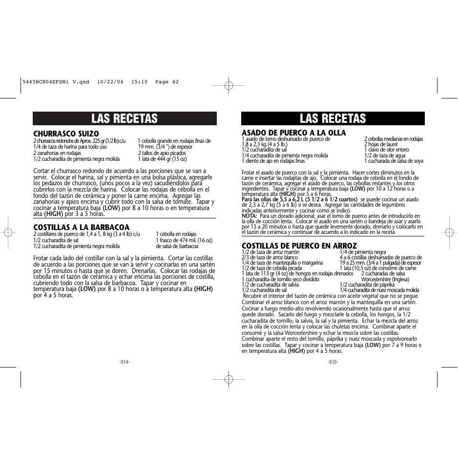 Las recetas, Churrasco suizo, Costillas a la barbacoa | Asado de puerco a la olla, Costillas de puerco en arroz | Rival 5445 BCN User Manual | Page 32 / 37