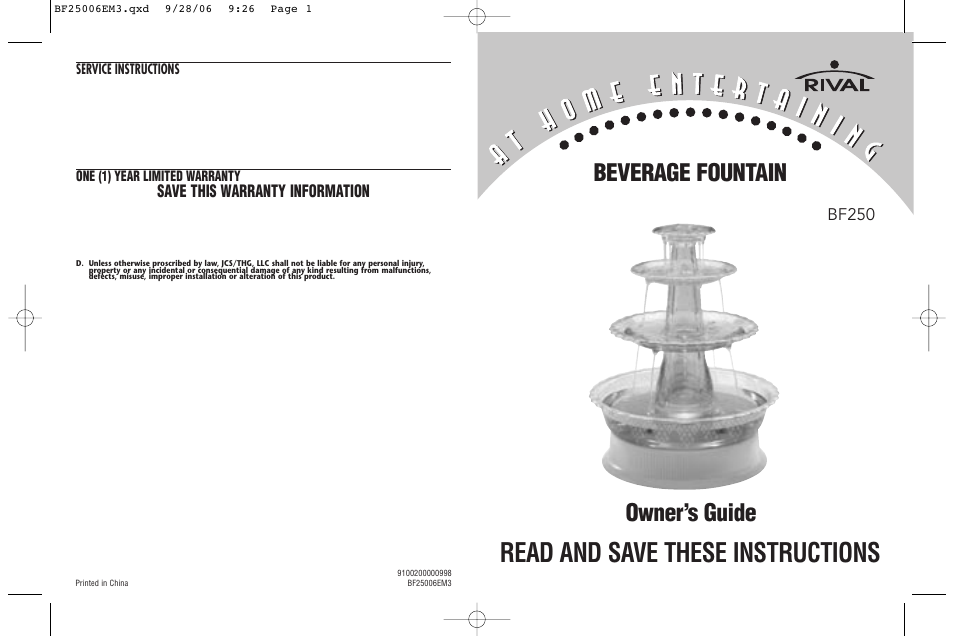 Rival BF250 User Manual | 12 pages