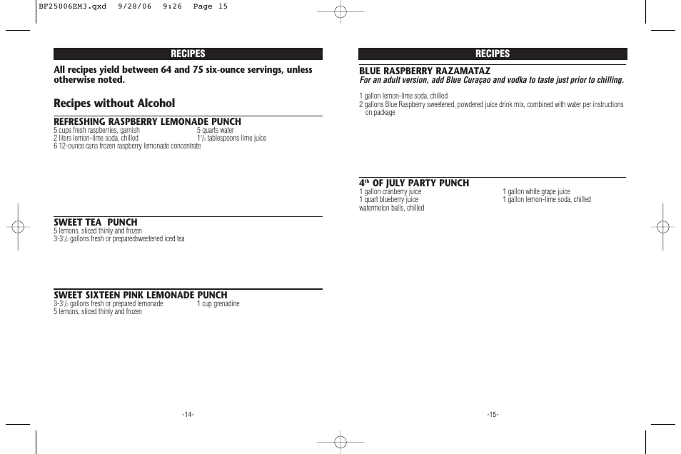 Recipes without alcohol, Recipes blue raspberry razamataz, Of july party punch | Refreshing raspberry lemonade punch, Chill lemonade and grenadine. pour 1 | Rival BF250 User Manual | Page 8 / 12