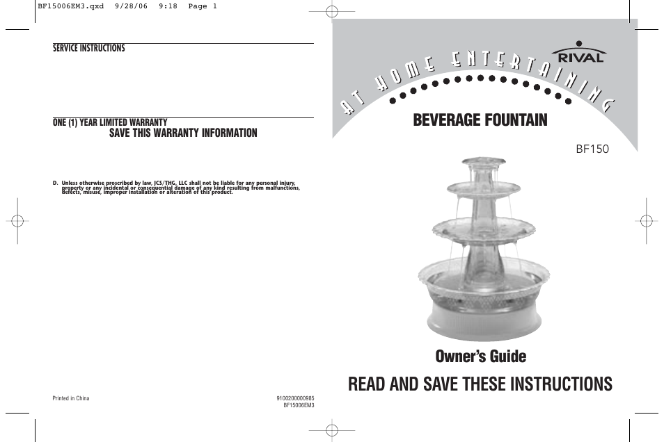 Rival BF150 User Manual | 12 pages