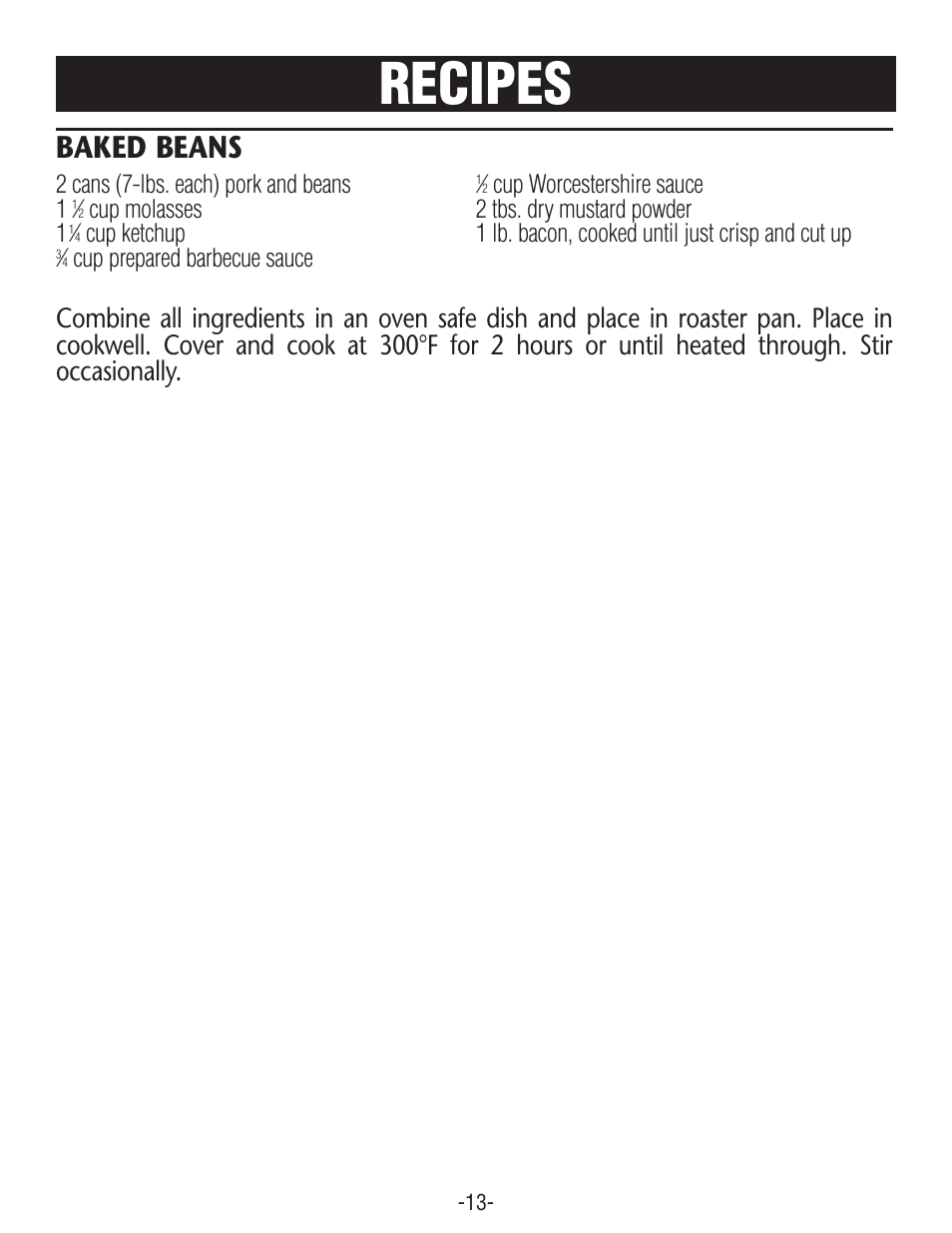 Recipes, Baked beans | Rival R0180BR-C User Manual | Page 13 / 16