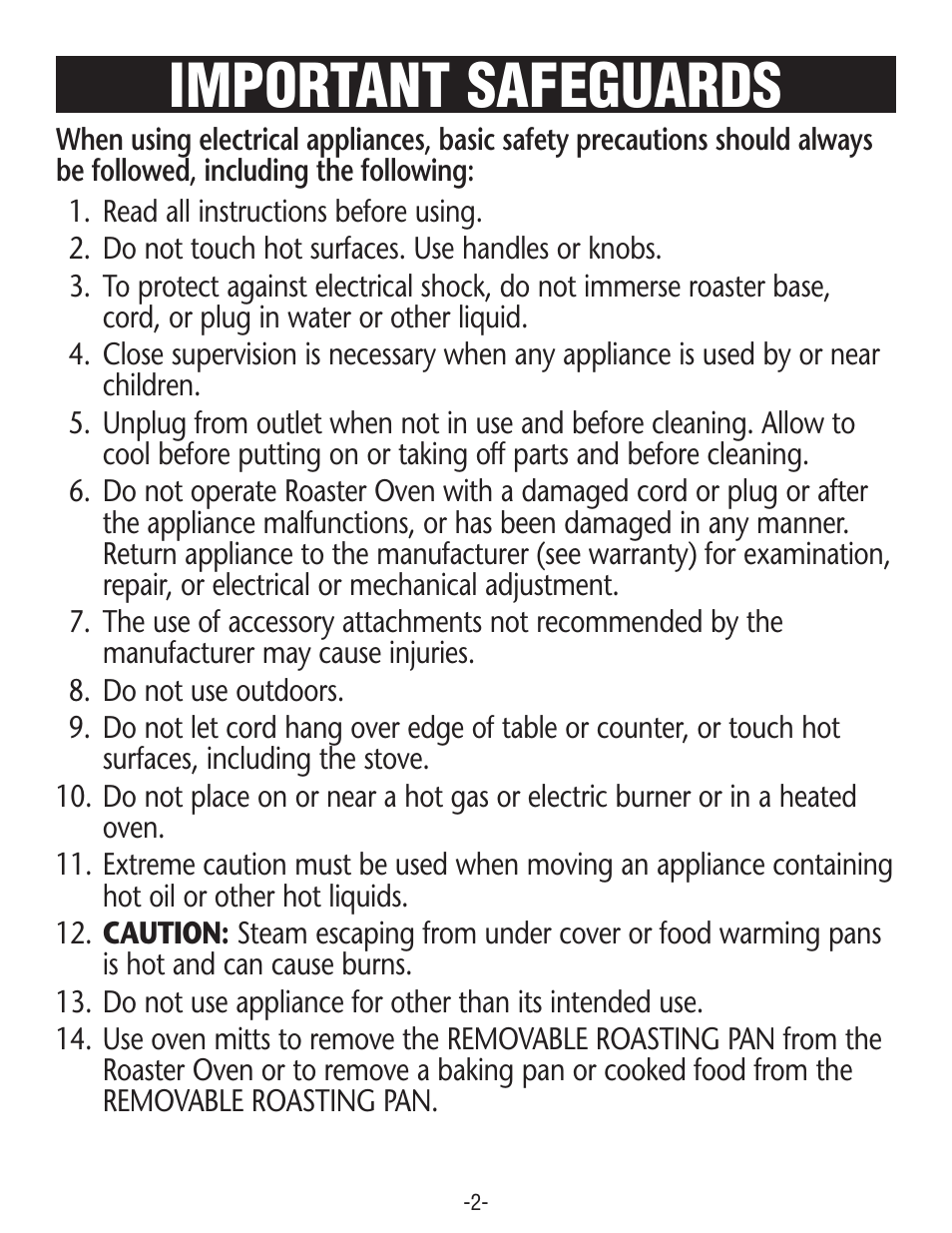 Important safeguards | Rival R0180BR-C User Manual | Page 2 / 16