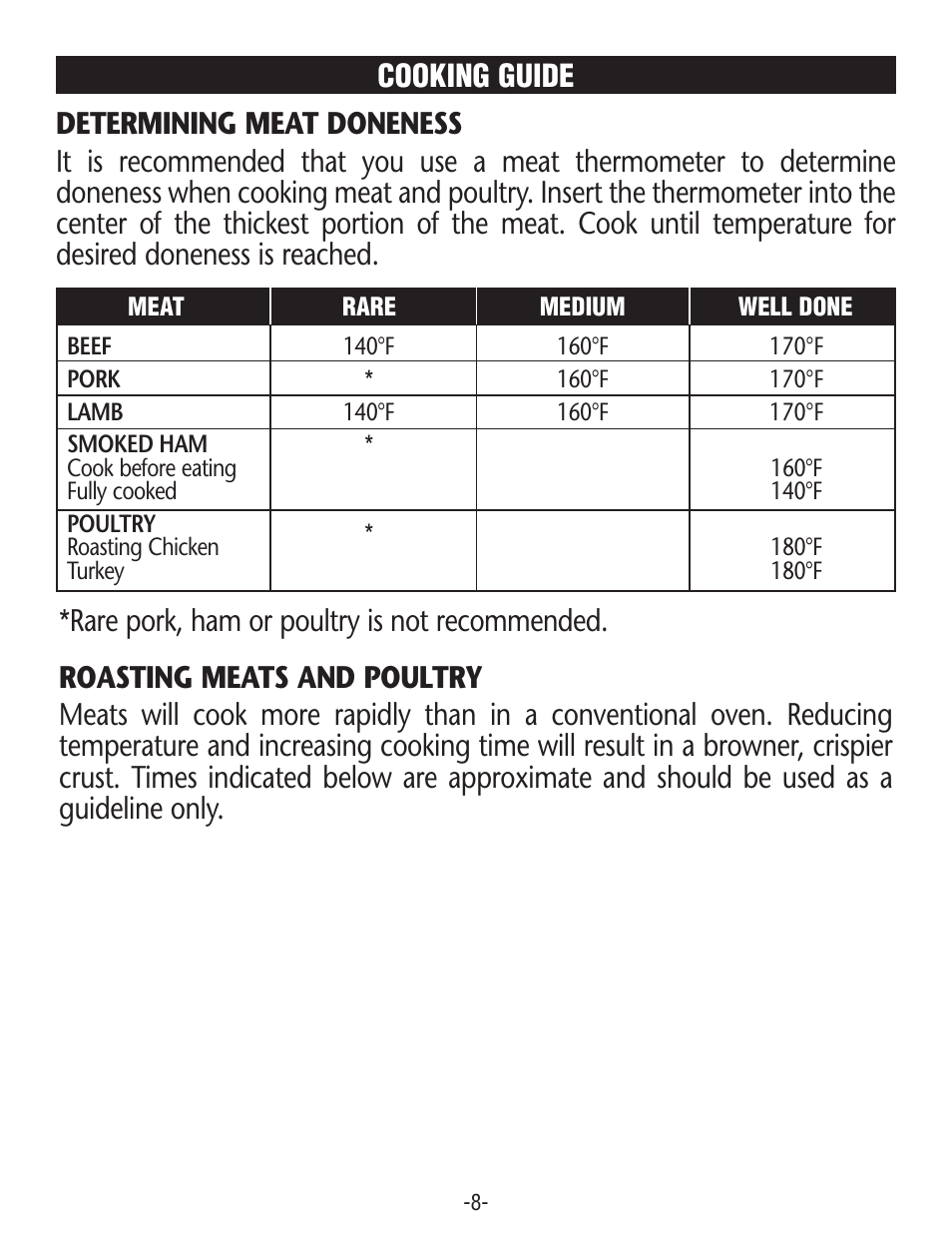 Rare pork, ham or poultry is not recommended | Rival R0180BR-C User Manual | Page 8 / 16