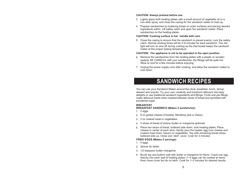 Sandwich recipes | Rival DC-SWM169 User Manual | Page 5 / 7