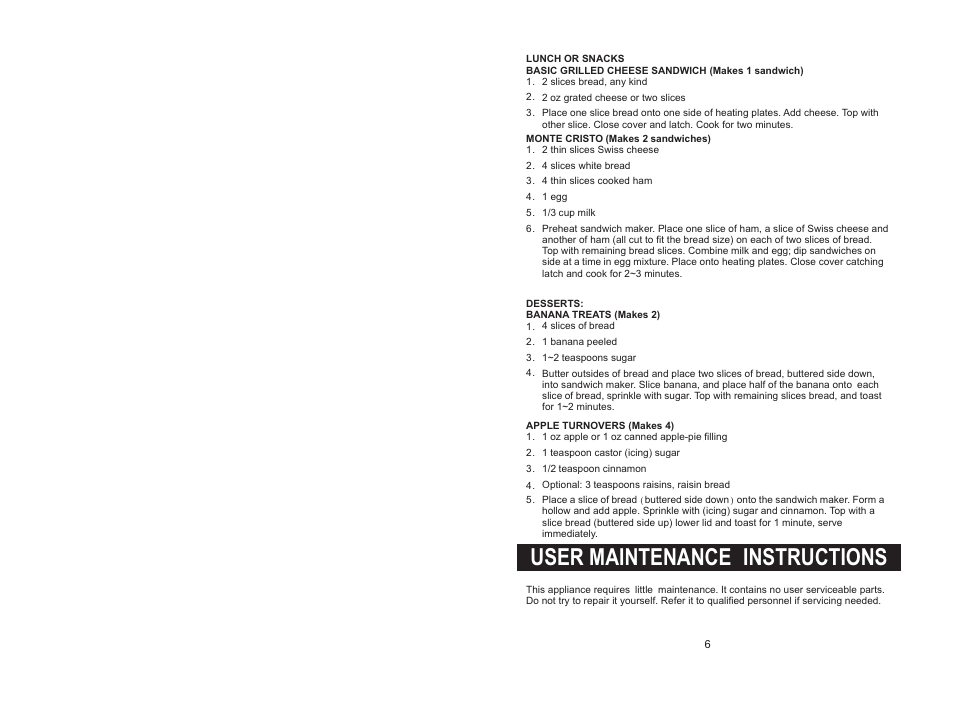 User maintenance instructions | Rival DC-SWM169 User Manual | Page 6 / 7