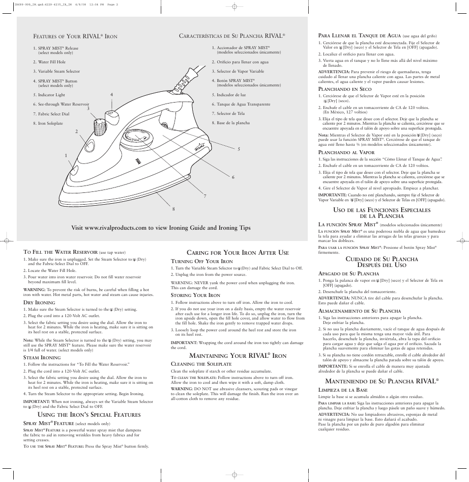 Rival | Rival IR699 User Manual | Page 2 / 2