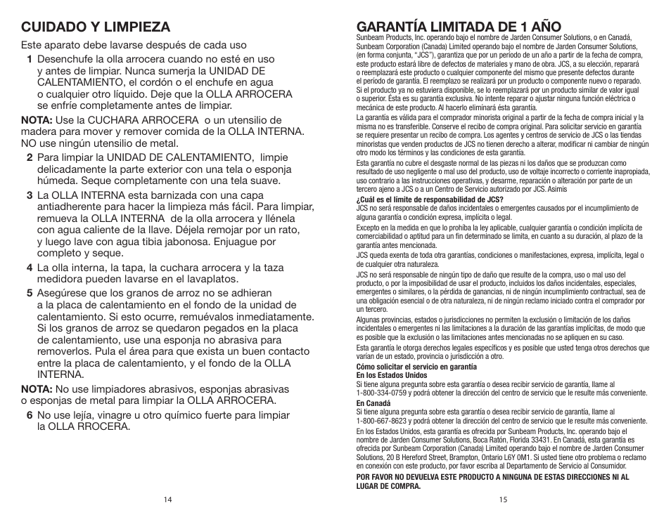 Cuidado y limpieza, Garantía limitada de 1 año | Rival CKRVRCM061 User Manual | Page 8 / 8