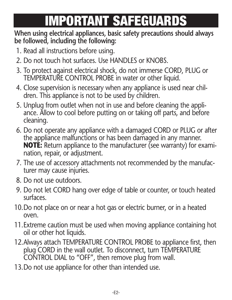 Important safeguards | Rival S160 User Manual | Page 2 / 36