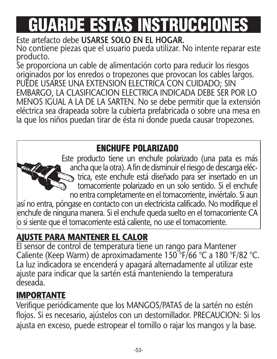 Guarde estas instrucciones | Rival S160 User Manual | Page 21 / 36