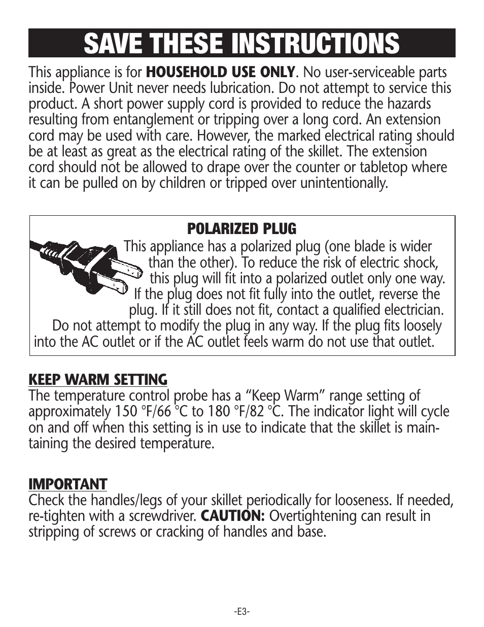 Save these instructions | Rival S160 User Manual | Page 3 / 36