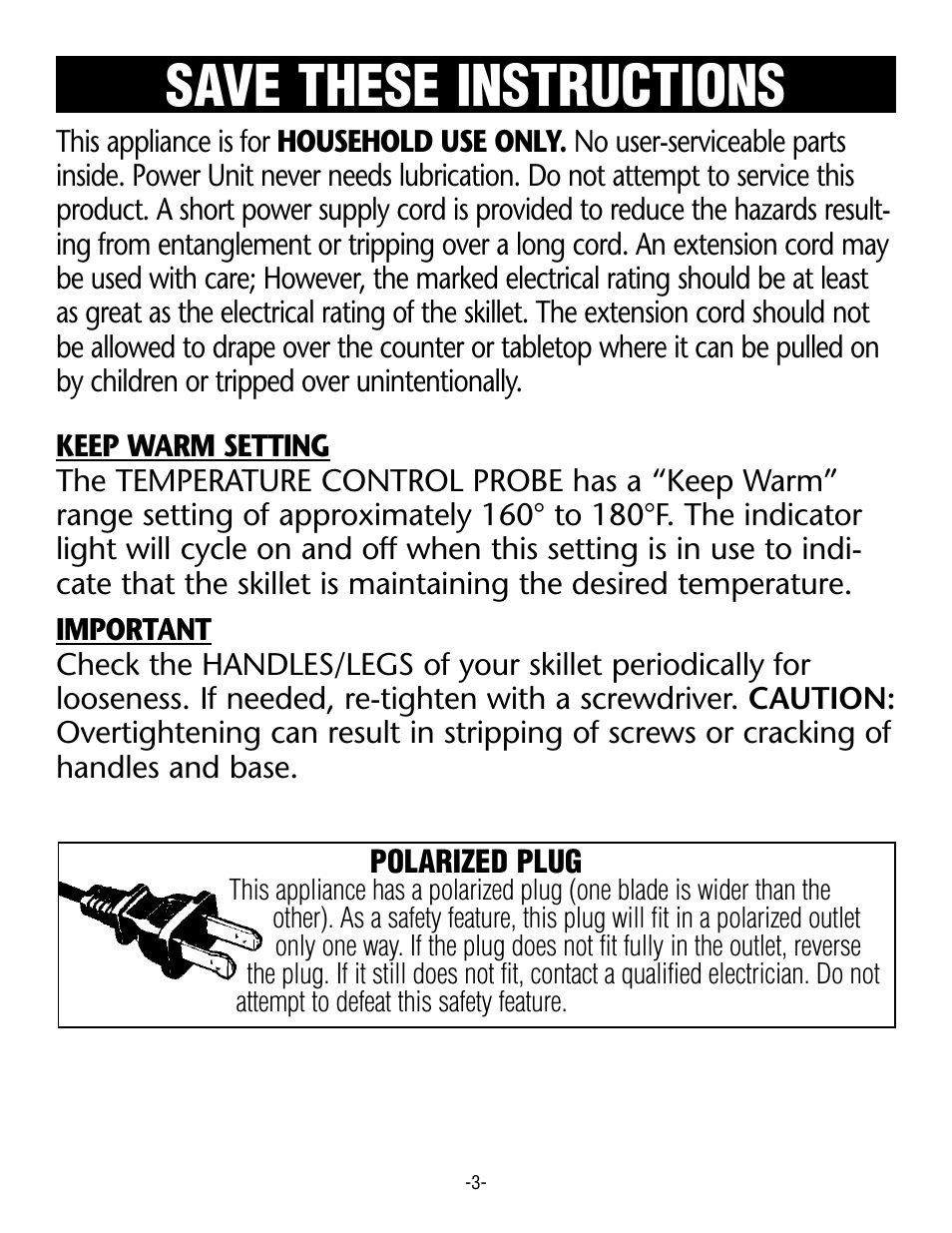 Save these instructions | Rival S16G User Manual | Page 3 / 14
