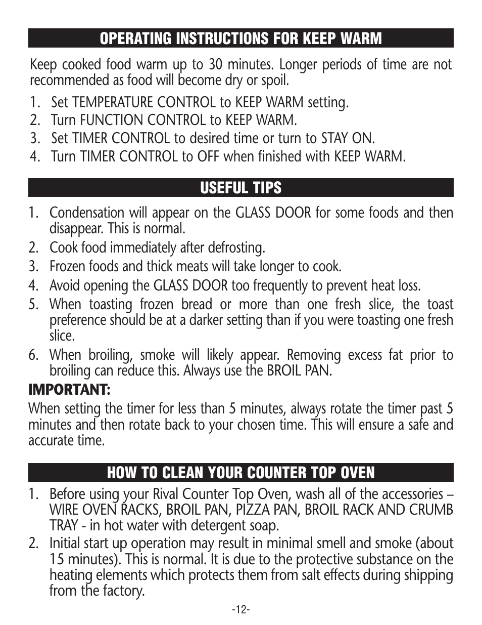 Rival CO606 User Manual | Page 12 / 28