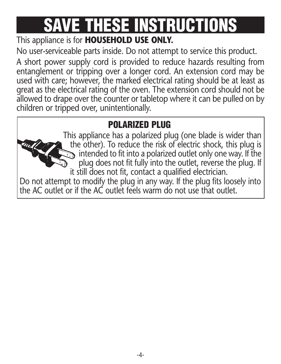 Save these instructions | Rival CO606 User Manual | Page 4 / 28