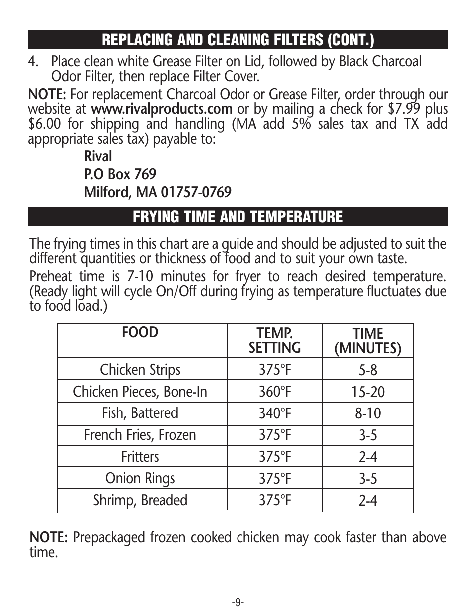 Rival CZF530 User Manual | Page 9 / 16