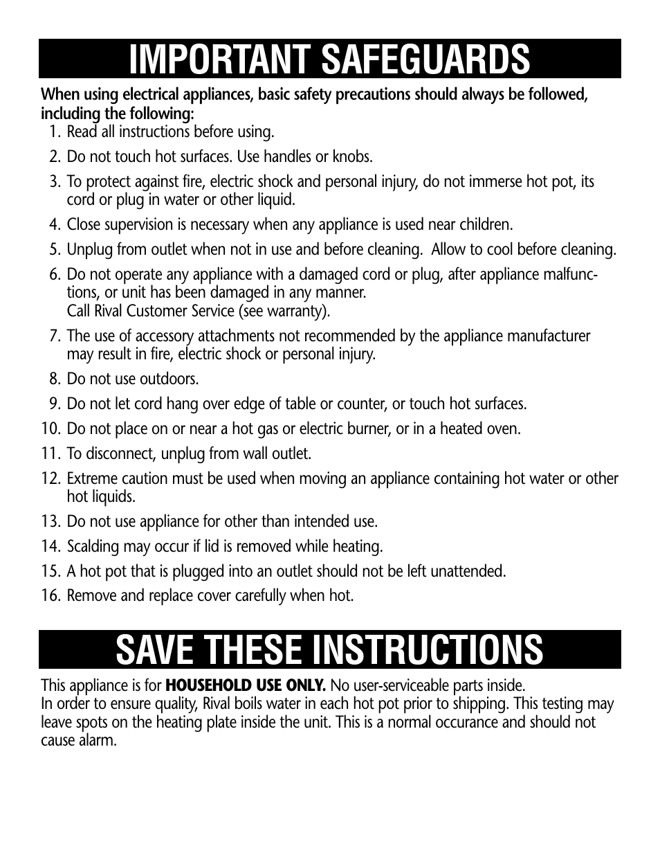 Important safeguards save these instructions | Rival 4071 User Manual | Page 2 / 4