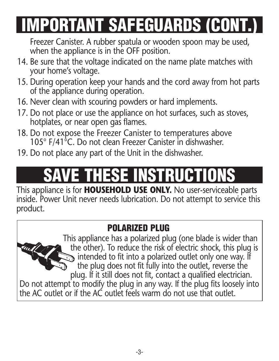 Save these instructions, Important safeguards (cont.) | Rival GC8151 User Manual | Page 3 / 20