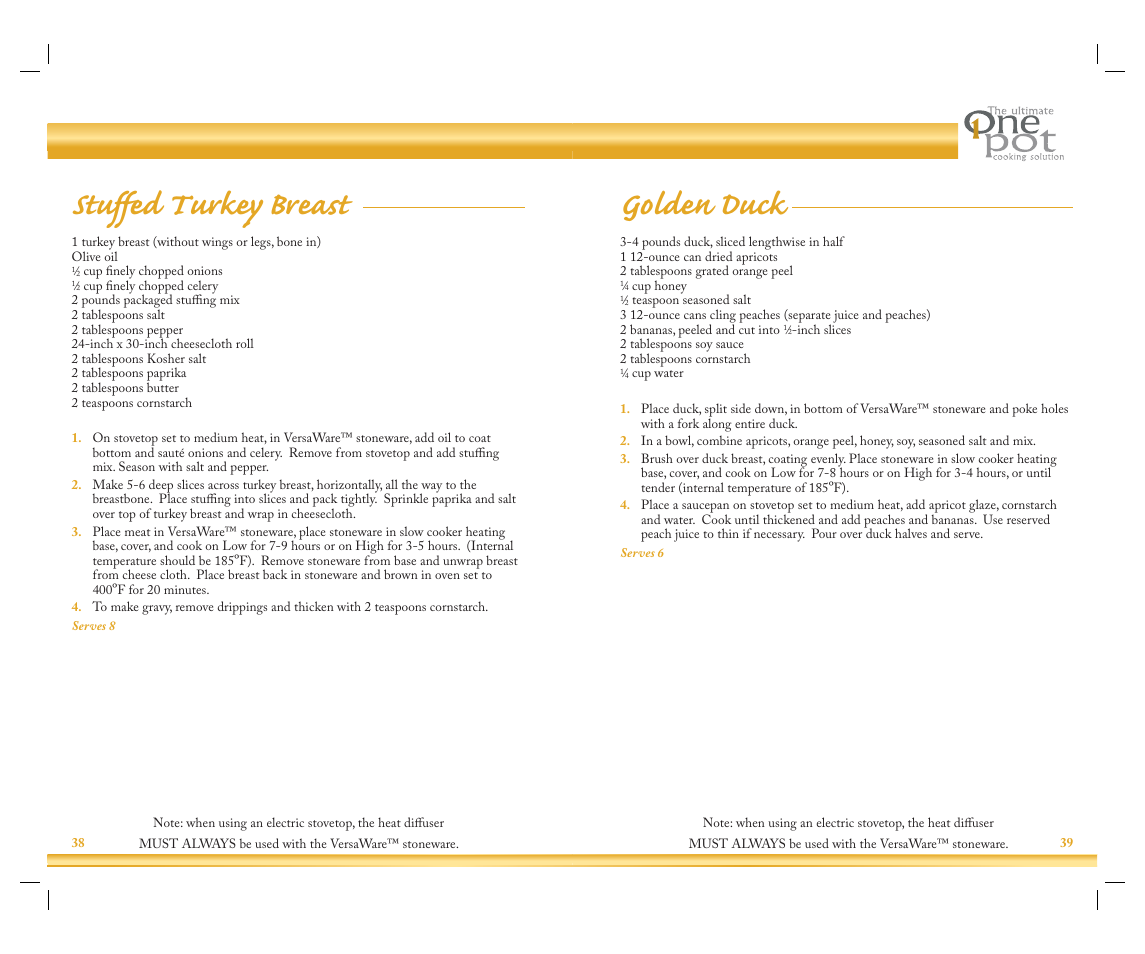 Stuffed turkey breast, Golden duck | Rival Slow Cooker User Manual | Page 21 / 33