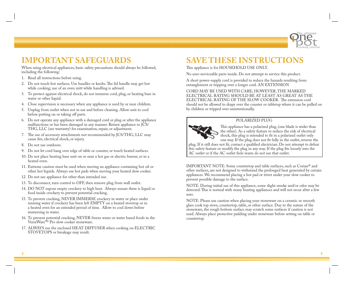 Save these instructions, Important safeguards | Rival Slow Cooker User Manual | Page 3 / 33