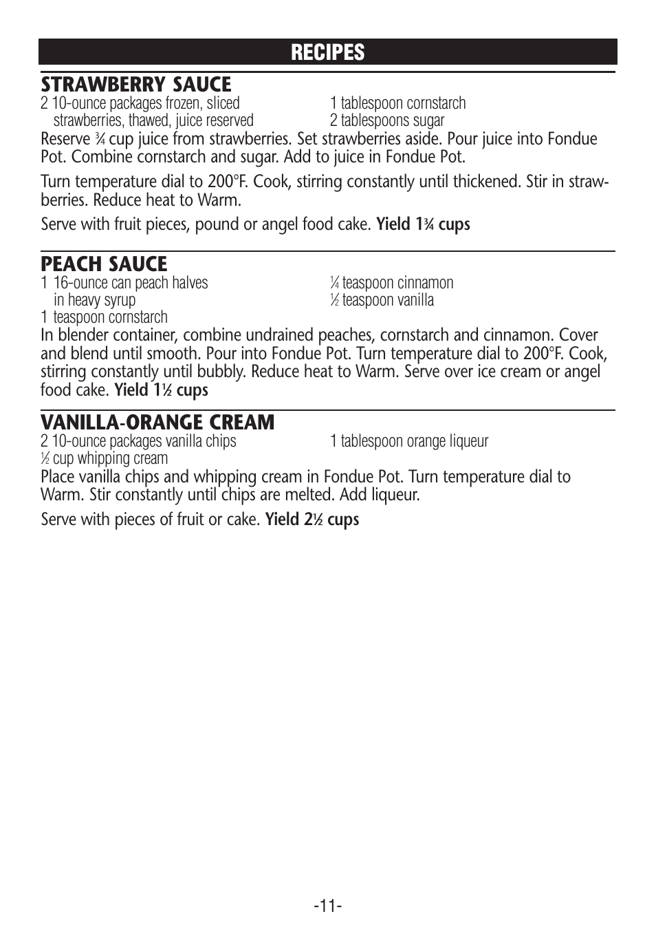 Strawberry sauce, Peach sauce, Vanilla-orange cream | Recipes, Reserve, Cups | Rival FD350S CN User Manual | Page 11 / 14