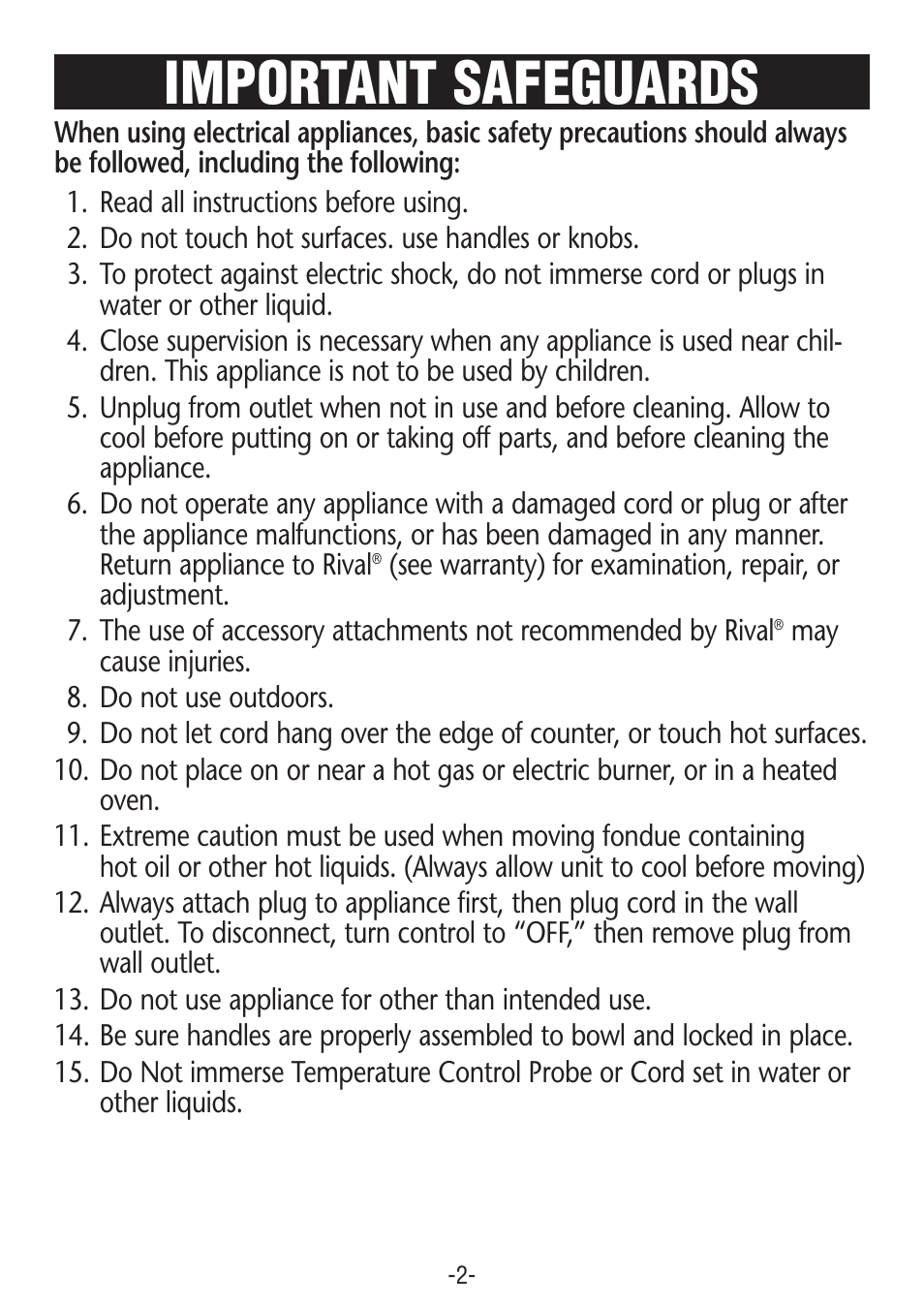 Important safeguards | Rival FD350S CN User Manual | Page 2 / 14