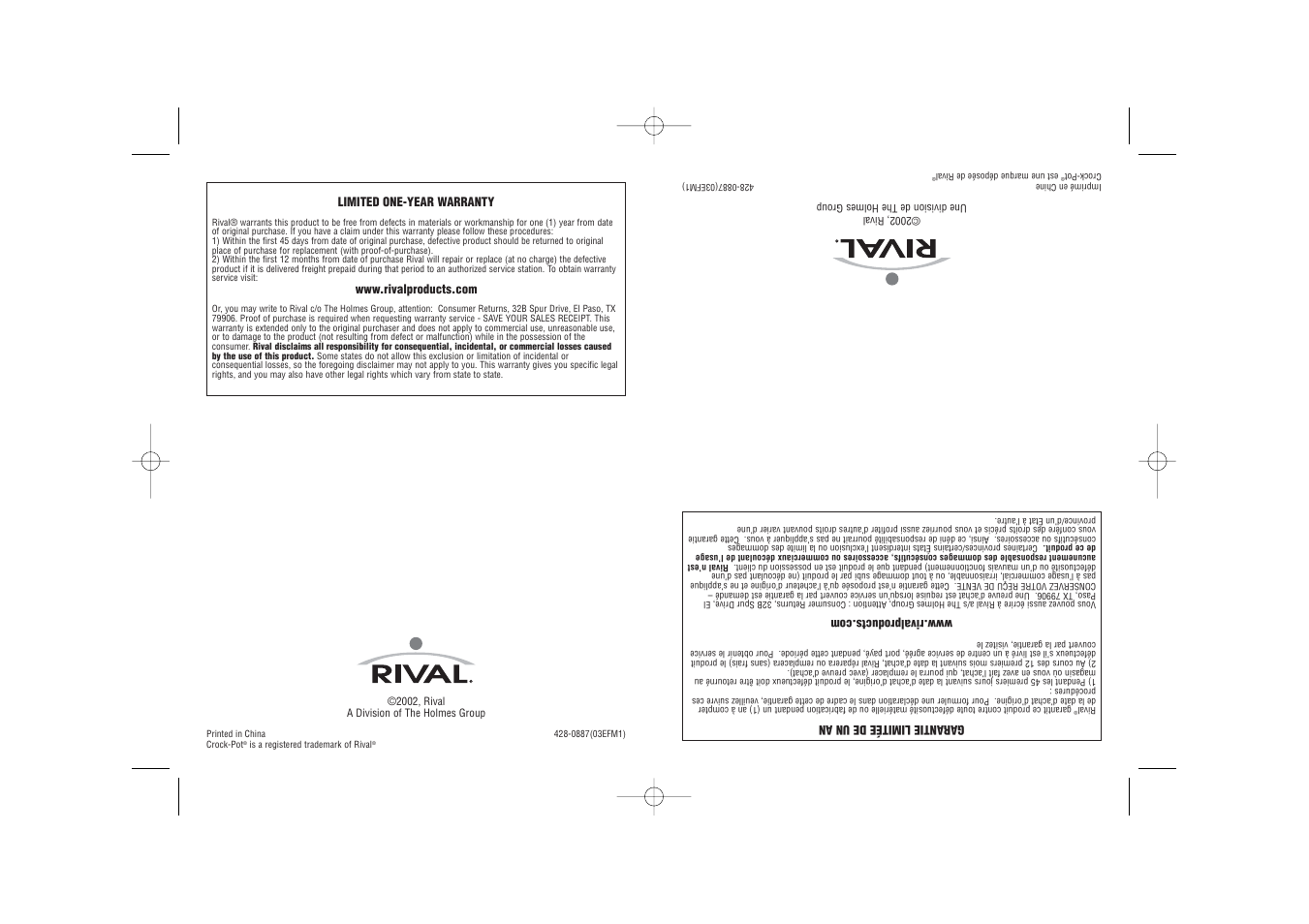 Rival Crock Pot Stoneware Slow Cooker User Manual | Page 13 / 13