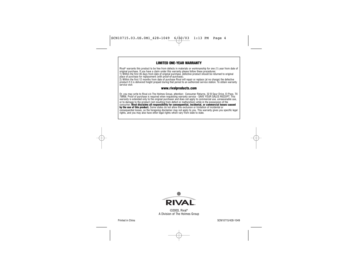Rival SCN10715 User Manual | Page 3 / 3