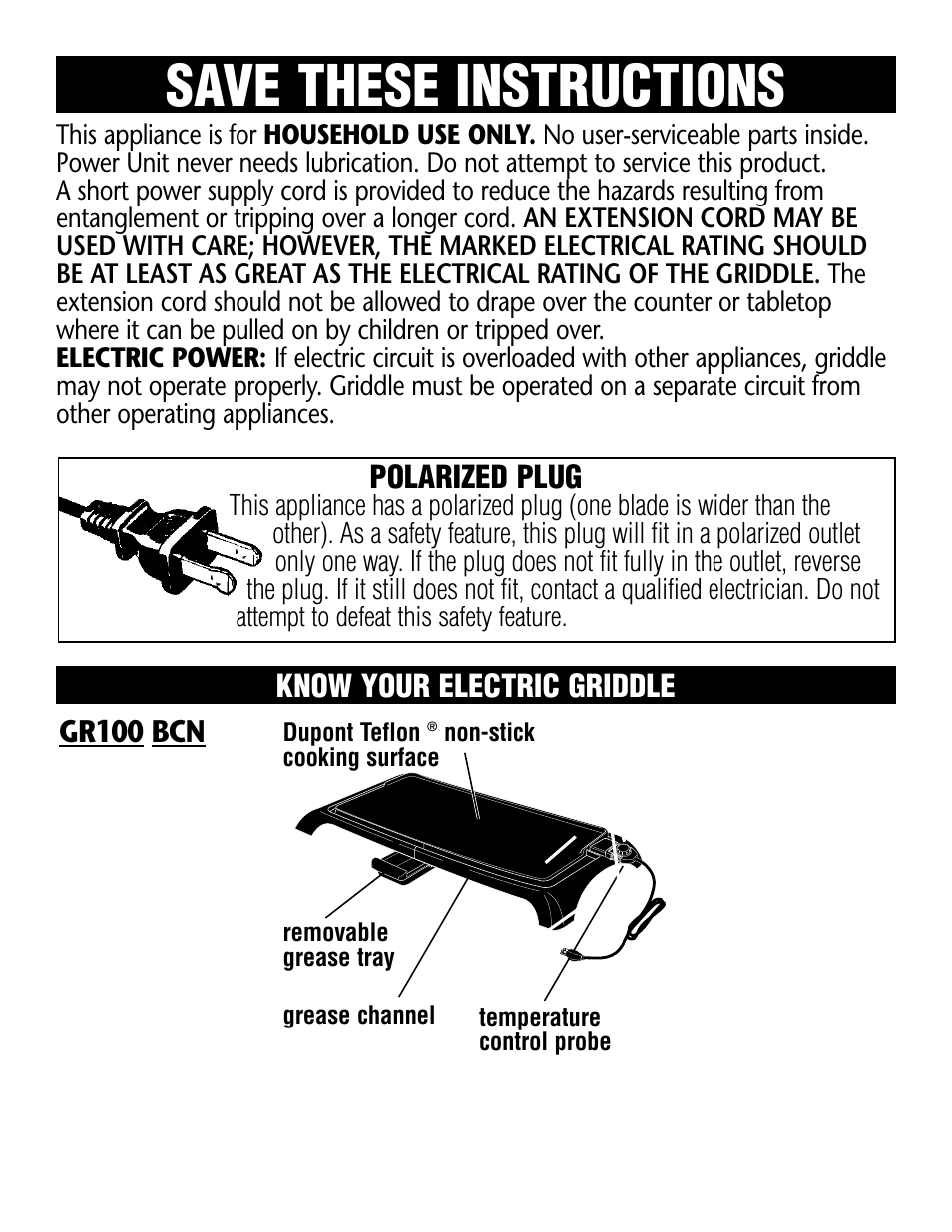 Save these instructions | Rival GR100 User Manual | Page 3 / 6