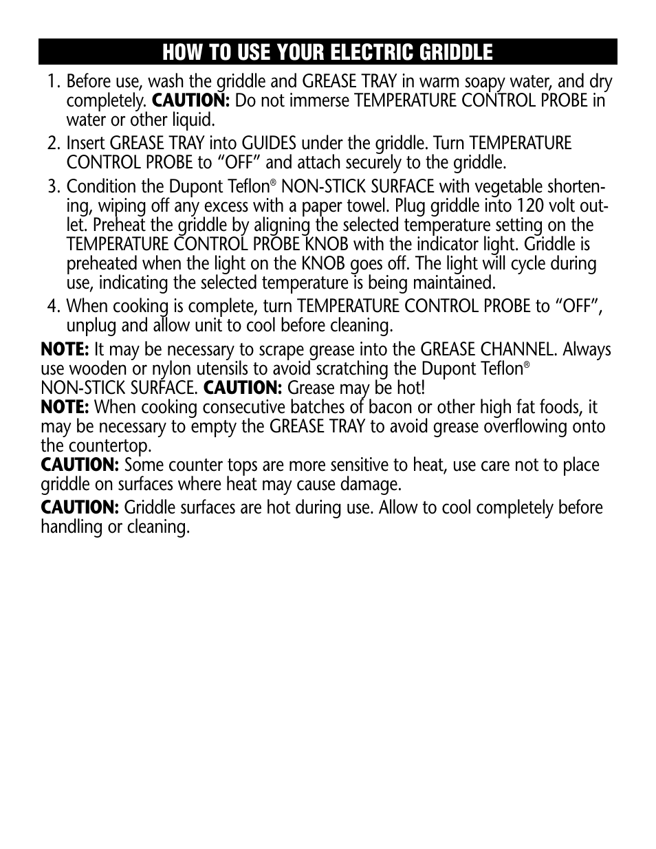 How to use your electric griddle | Rival GR100 User Manual | Page 4 / 6