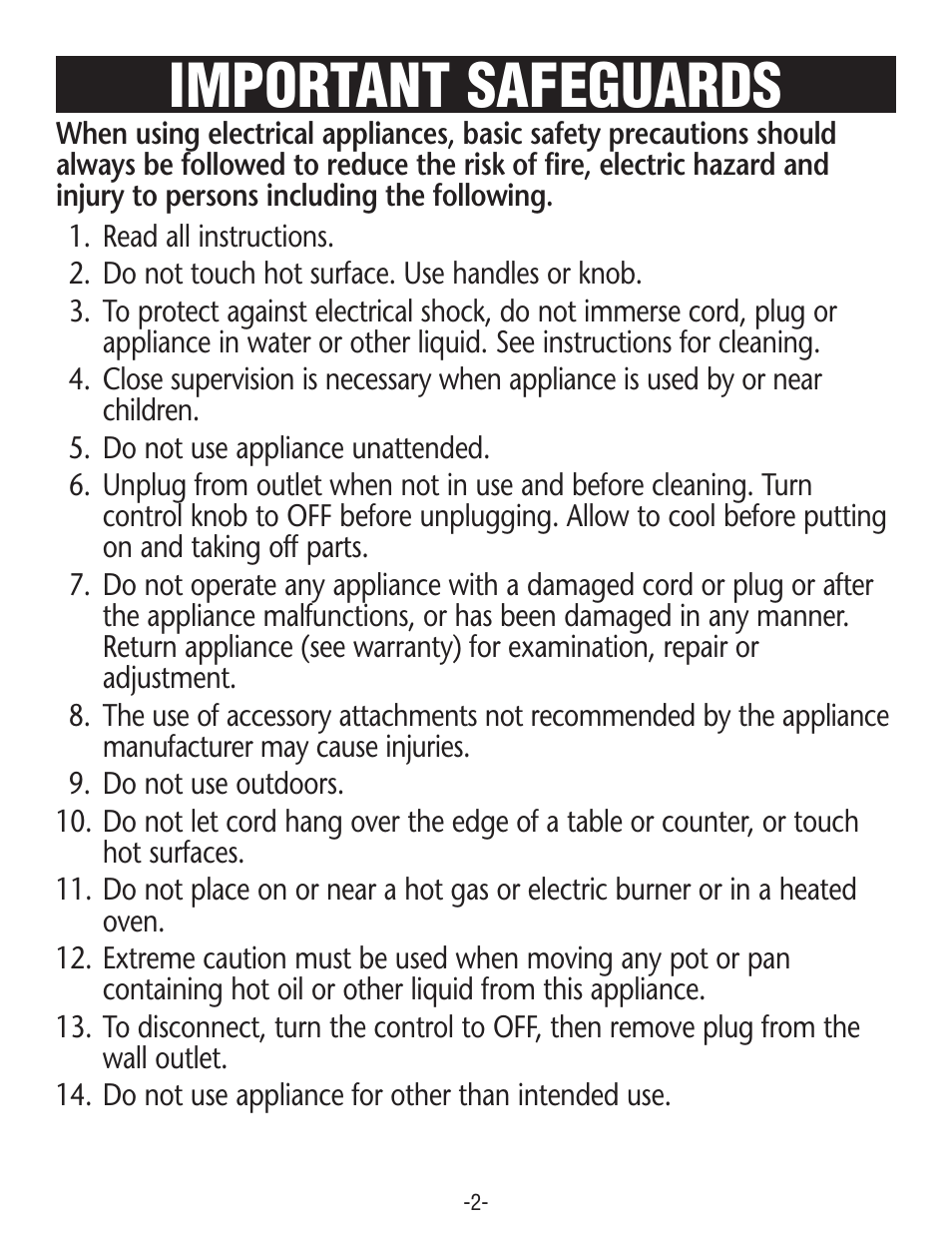 Important safeguards | Rival SB150 User Manual | Page 2 / 8