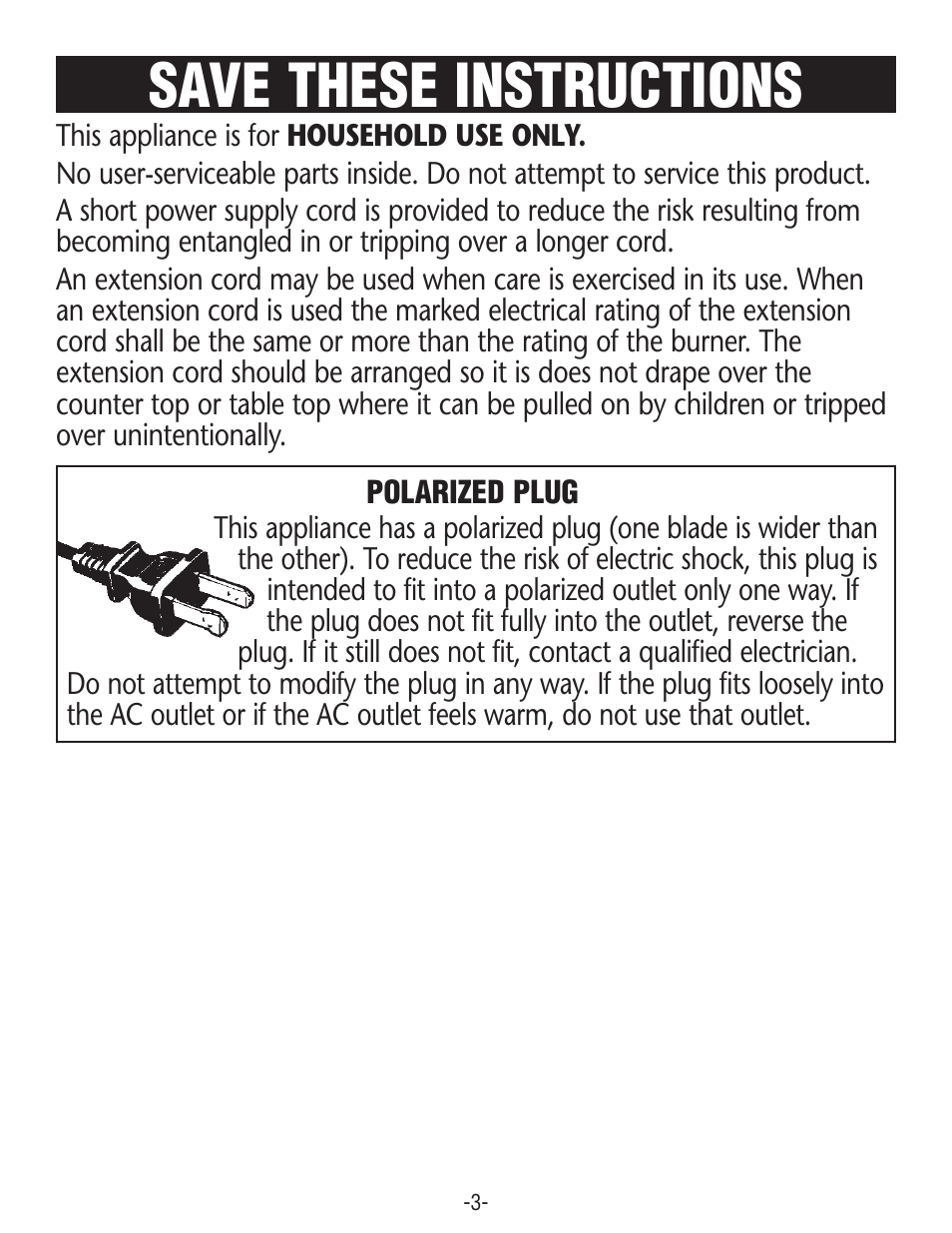 Save these instructions | Rival SB150 User Manual | Page 3 / 8