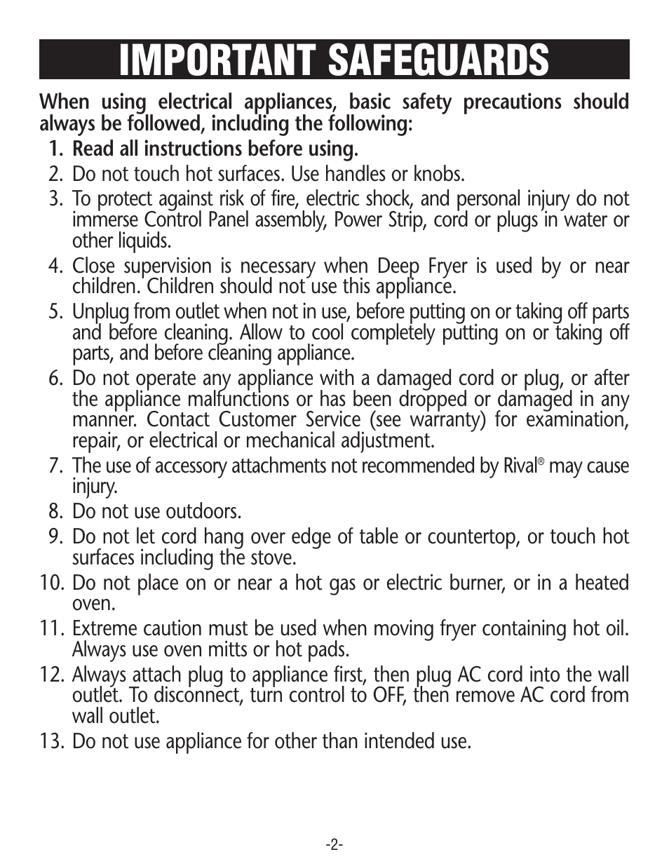 Important safeguards | Rival COOL ZONE CZF630 User Manual | Page 2 / 16