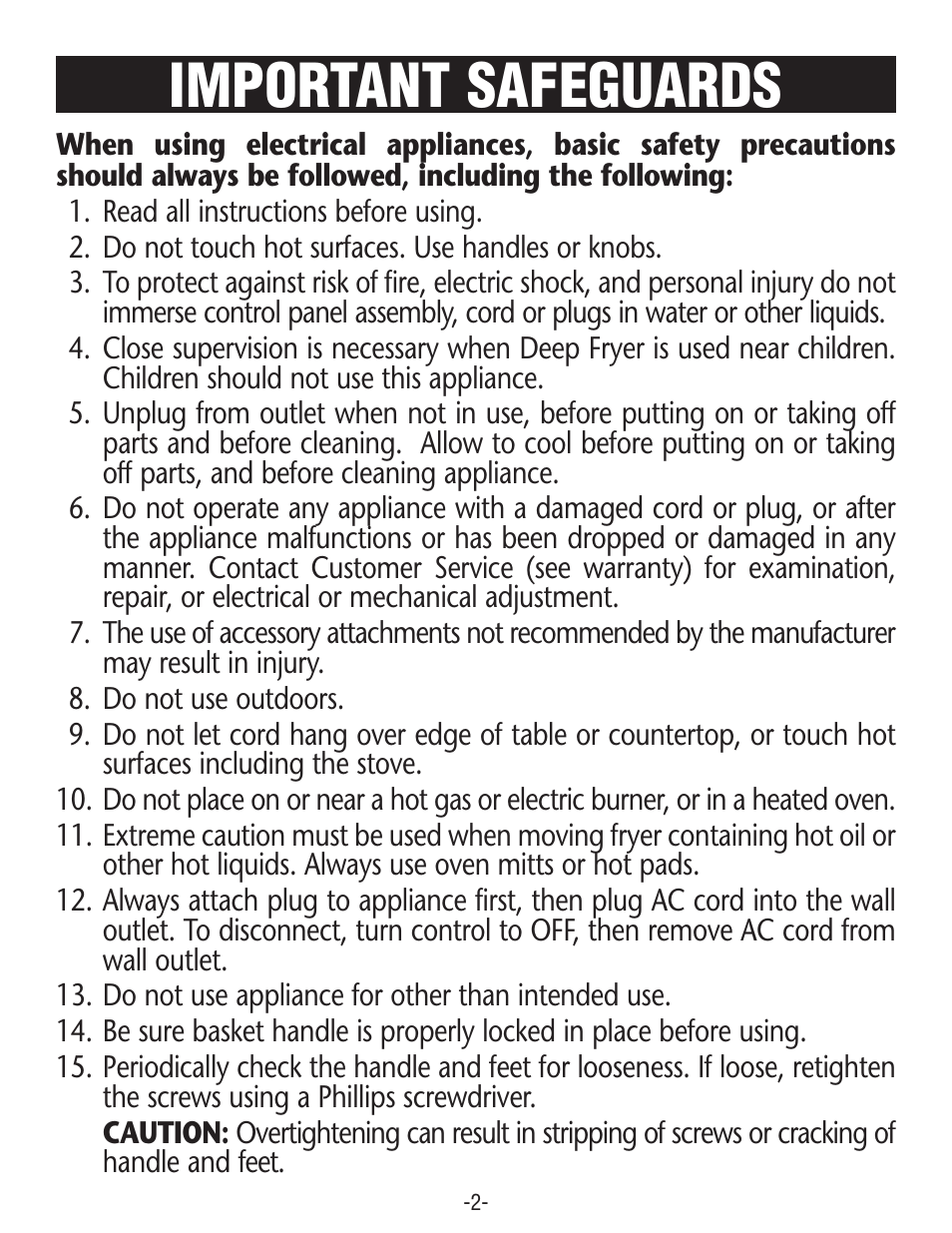 Important safeguards | Rival SURERELEASE CF154 User Manual | Page 2 / 16