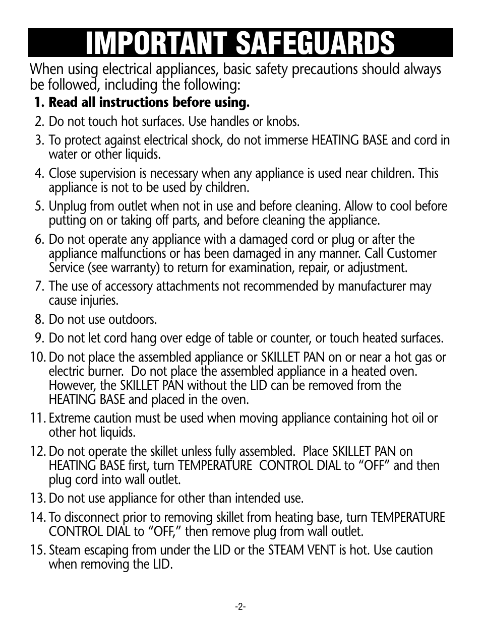 Important safeguards | Rival S16RB User Manual | Page 2 / 16