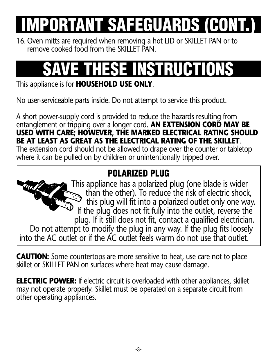 Save these instructions, Important safeguards (cont.) | Rival S16RB User Manual | Page 3 / 16