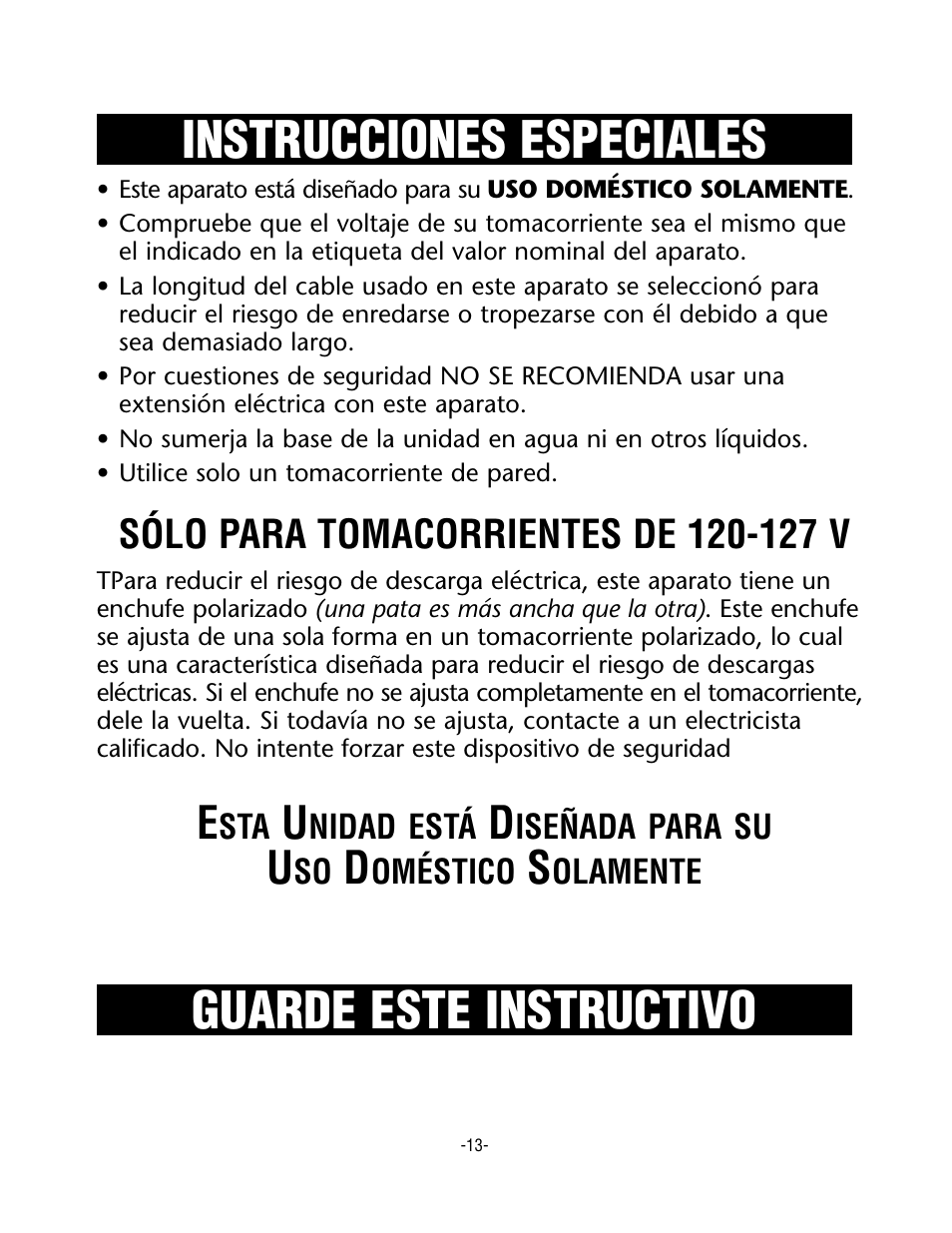 Instrucciones especiales guarde este instructivo | Rival CKRVSTLM20 User Manual | Page 13 / 24