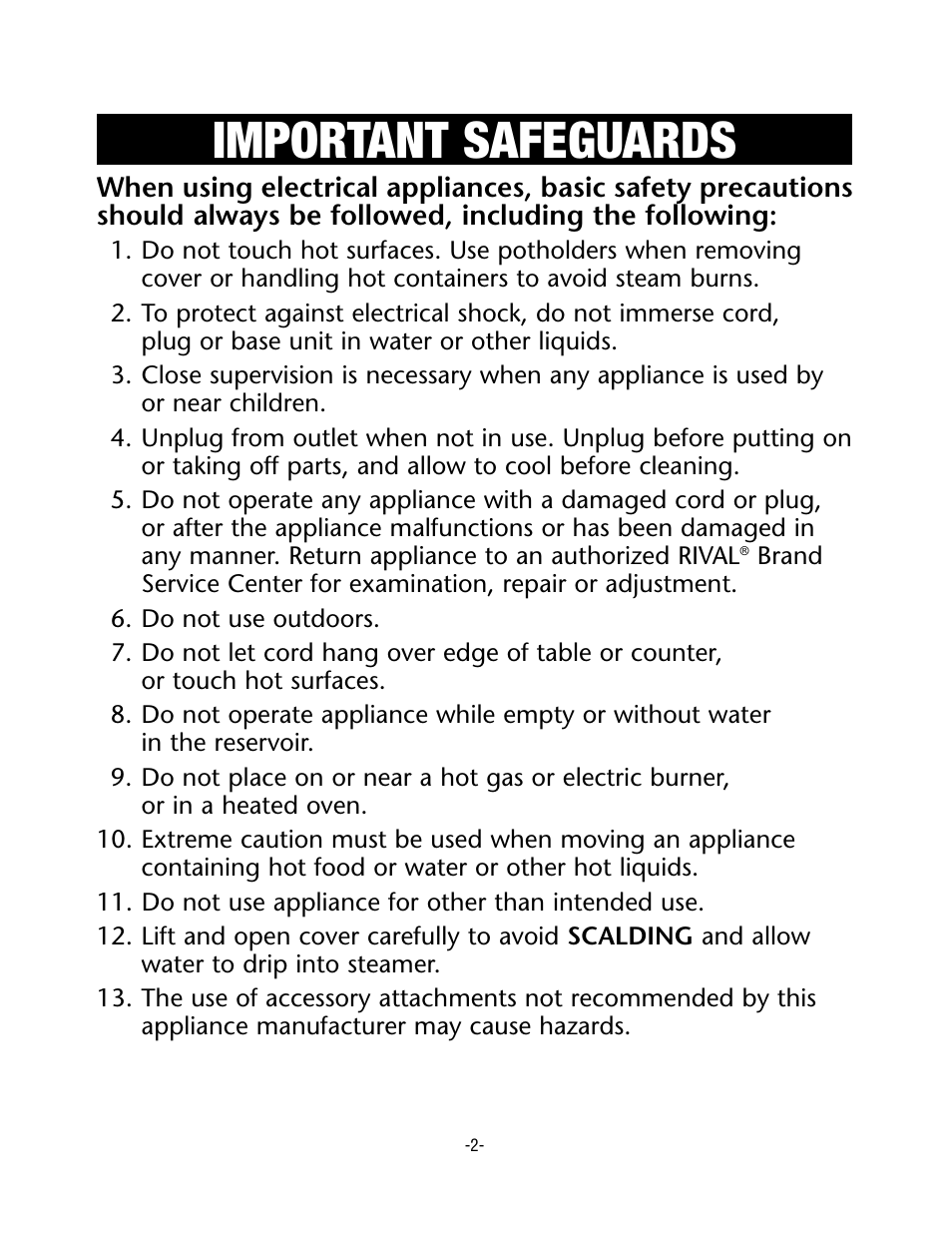 Important safeguards | Rival CKRVSTLM20 User Manual | Page 2 / 24