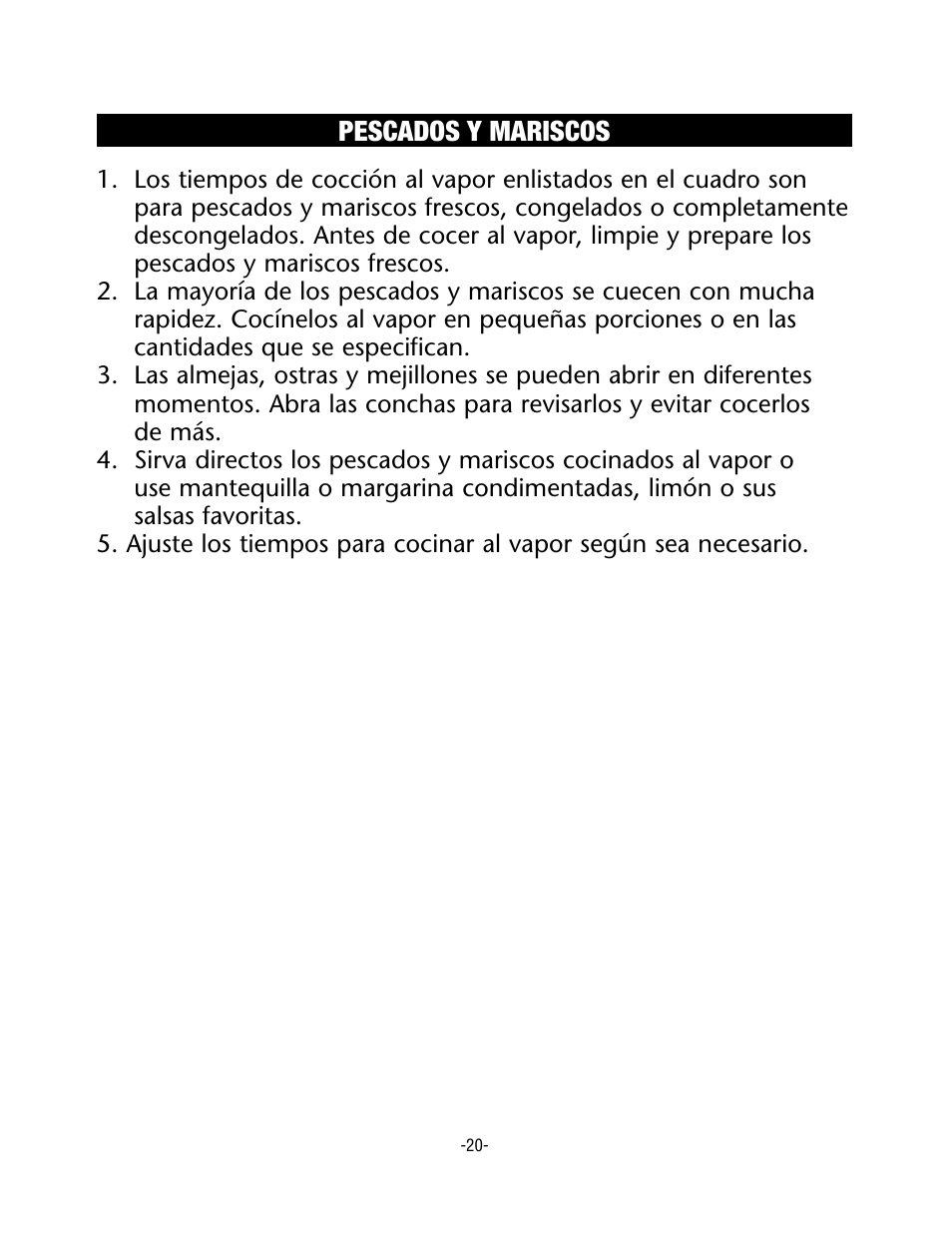 Pescados y mariscos | Rival CKRVSTLM20 User Manual | Page 20 / 24