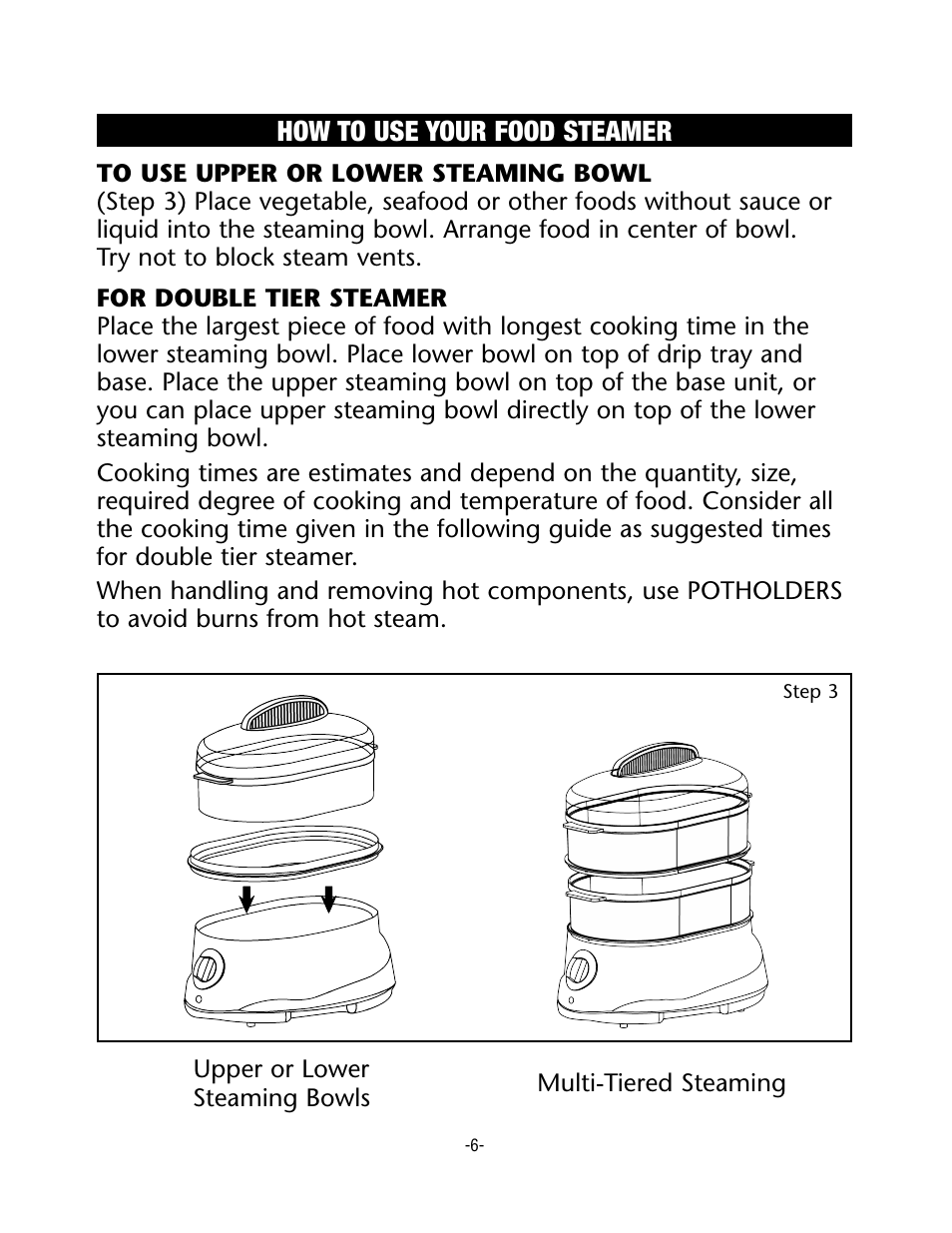 How to use your food steamer | Rival CKRVSTLM20 User Manual | Page 6 / 24