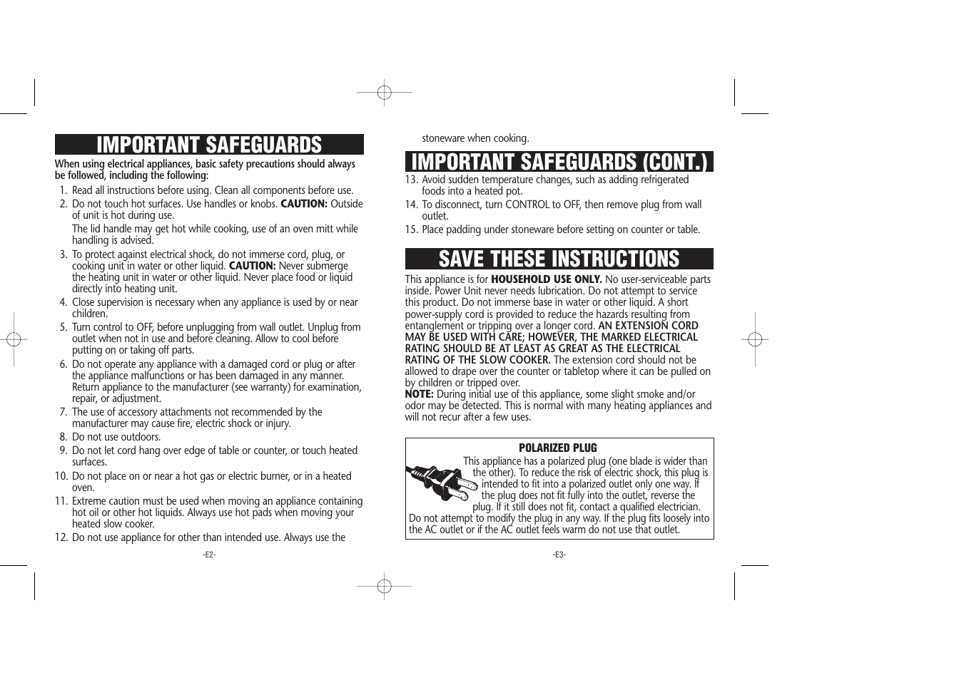 Important safeguards important safeguards (cont.), Save these instructions | Rival Slow Cookers User Manual | Page 2 / 11