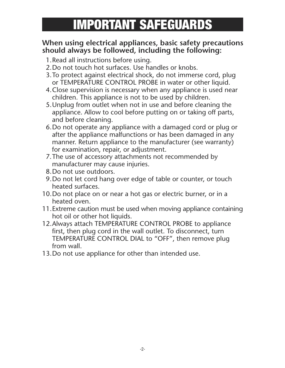 Important safeguards | Rival S11P User Manual | Page 2 / 16