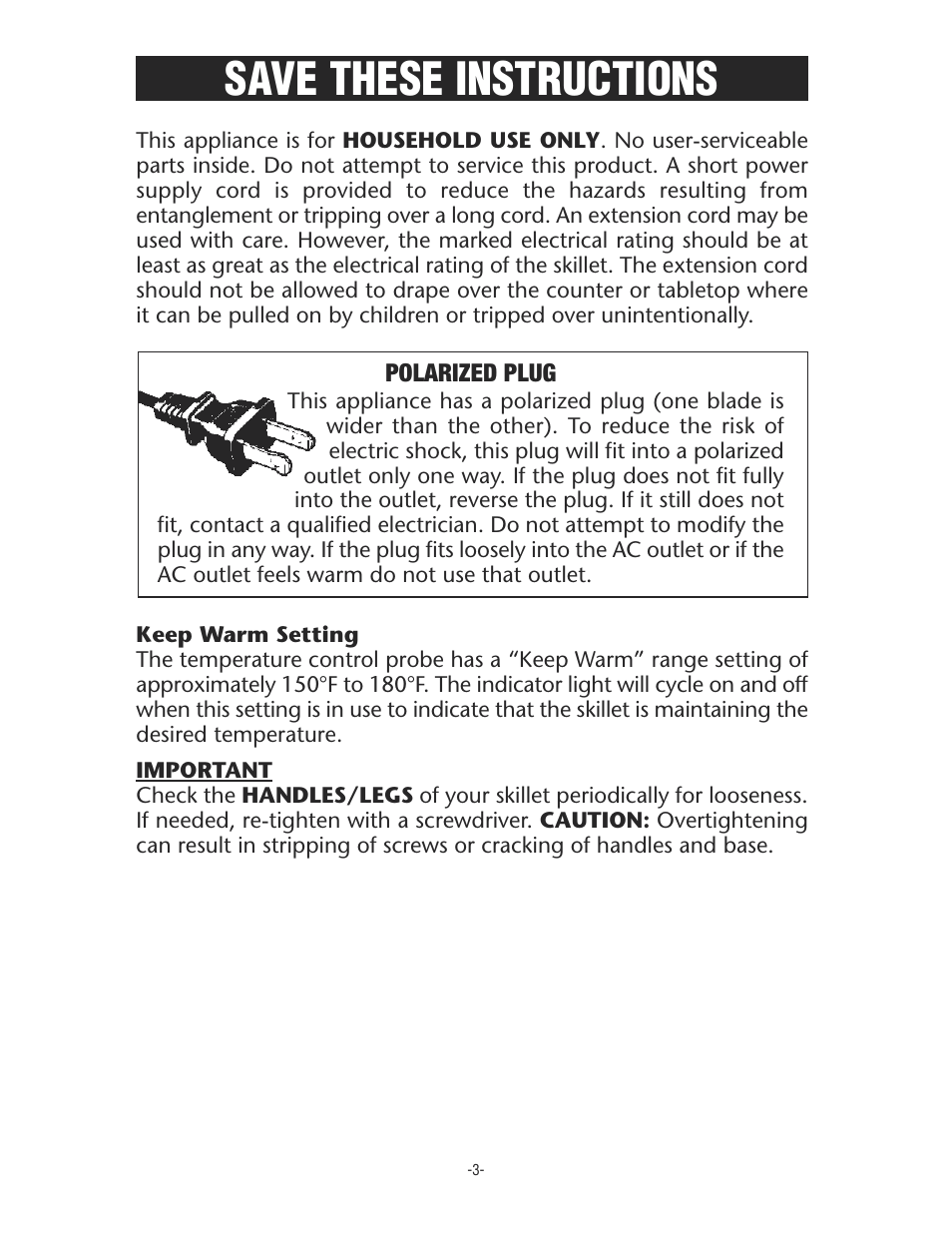 Save these instructions | Rival S11P User Manual | Page 3 / 16