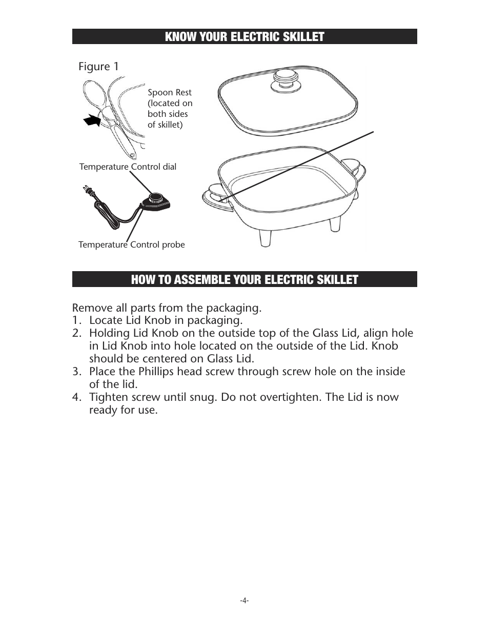Know your electric skillet, How to assemble your electric skillet | Rival S11P User Manual | Page 4 / 16