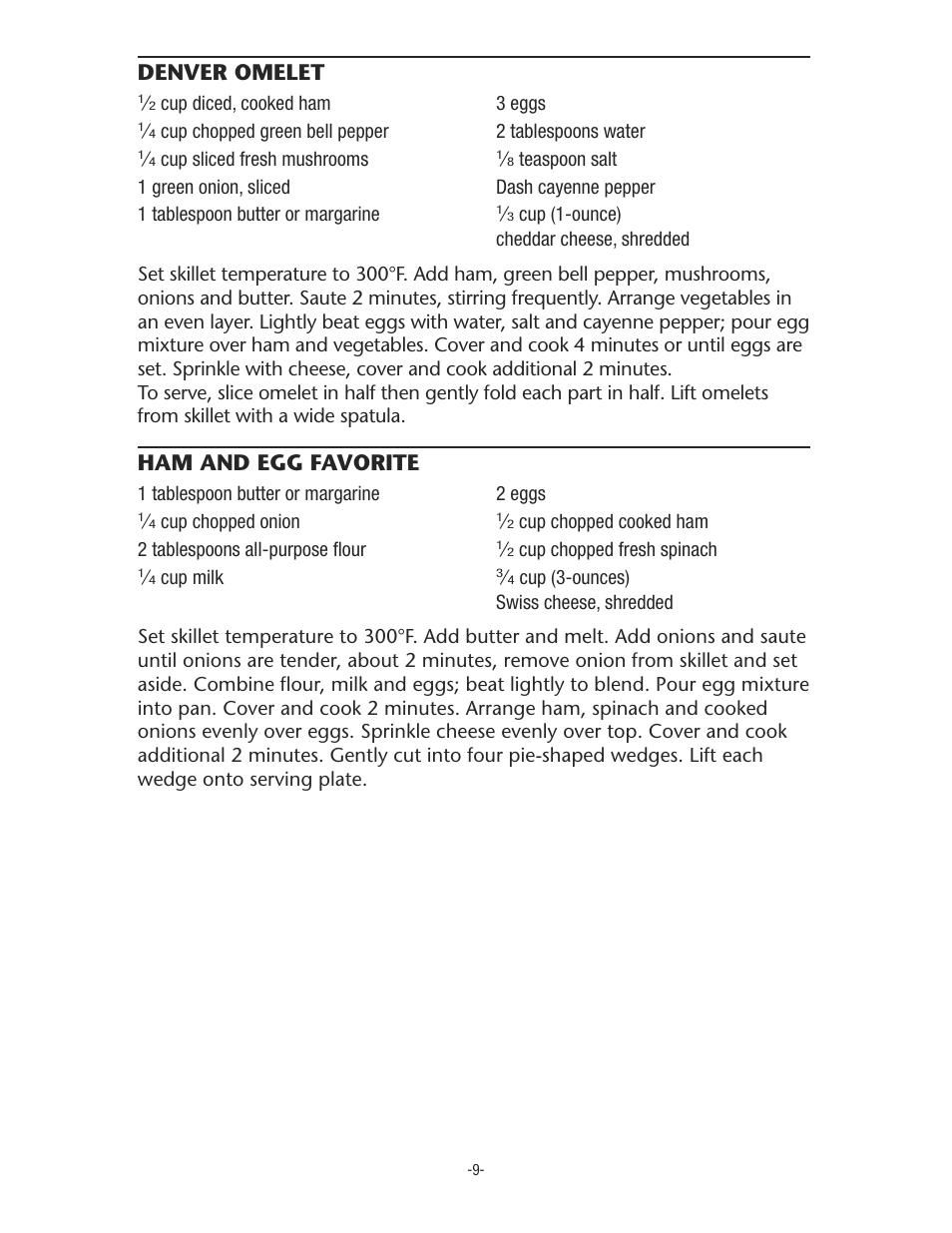 Denver omelet, Ham and egg favorite | Rival S11P User Manual | Page 9 / 16