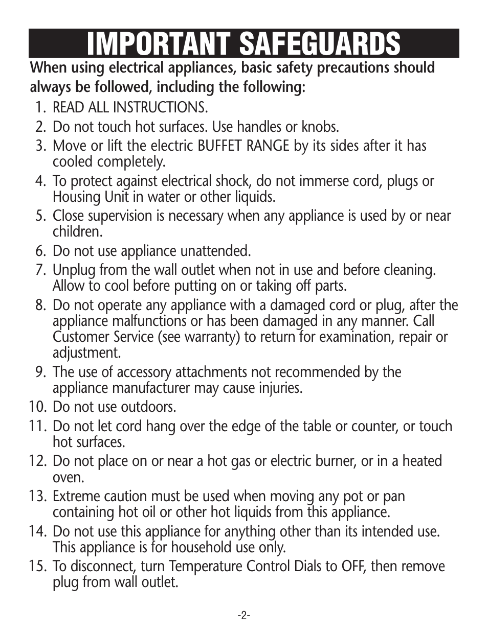 Important safeguards | Rival BD275 User Manual | Page 2 / 8