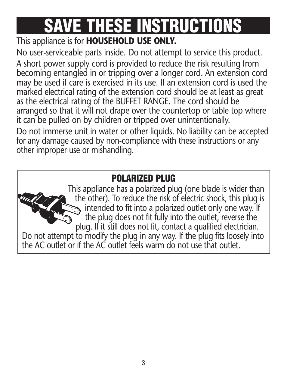 Save these instructions | Rival BD275 User Manual | Page 3 / 8
