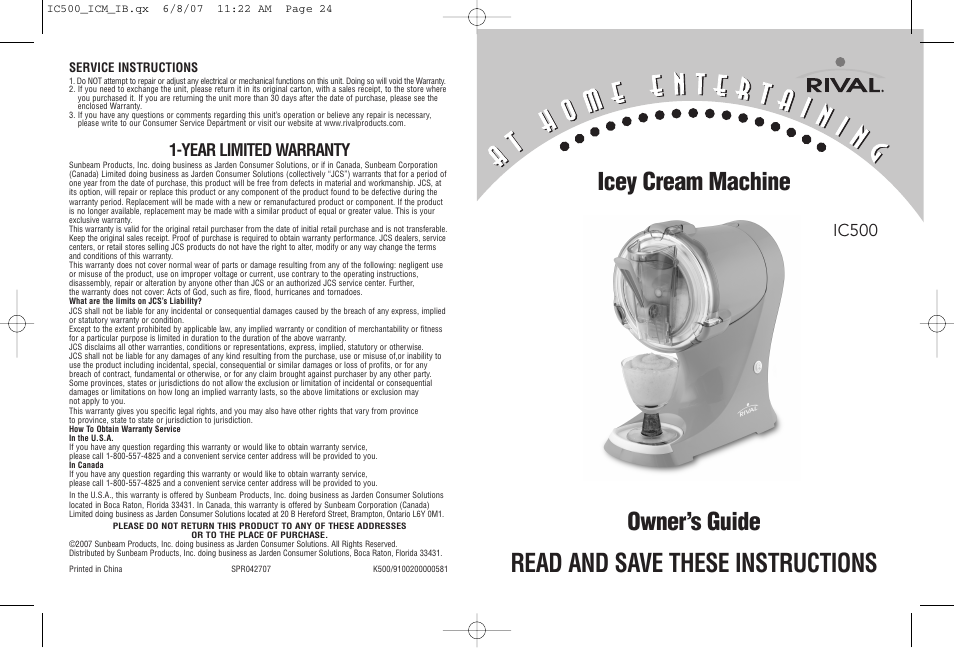 Rival IC500 User Manual | 12 pages